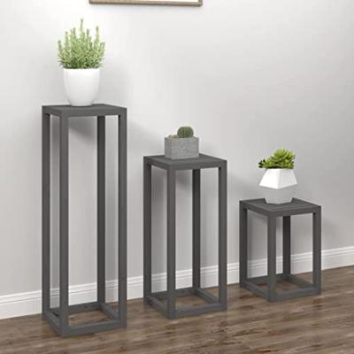 VidaXL 3-delige plantenstandaardset massief grenenhout grijs