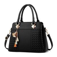 Mode vrouwen kwast PU lederen borduurwerk Cross Body Tas schoudertas eenvoudige stijl hand tassen (zwart) - thumbnail