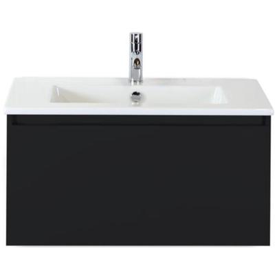 Frozen Badmeubelset 80 cm - Greeplijst in Kleur - Zwart Mat - Keramische Wastafel Wit 1 Kraangat