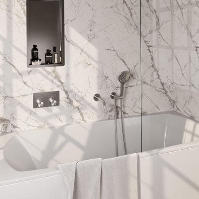 Thermostatische Inbouw Badkraan Brauer Brushed Carving Met Drukknoppen SET 04 Met Uitloop En 3-Standen Handdouche En Doucheslang En Wandaansluitbocht