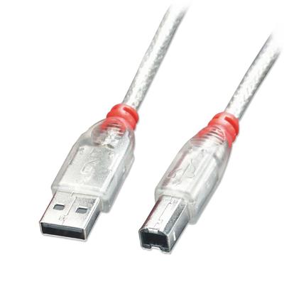 LINDY 41751 USB-kabel USB 2.0 USB-A stekker, USB-B stekker 0.50 m Transparant