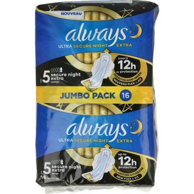 Always Maandverband ultra secure nacht extra (16 Stuks)
