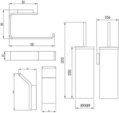 Ben Torgetto 3-delige toiletset geborsteld zwart