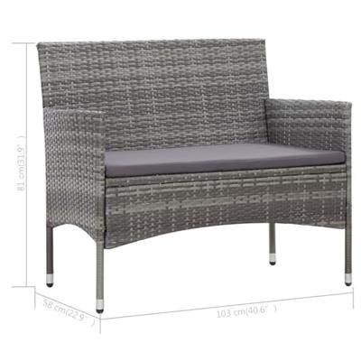 4-delige Loungeset met kussens poly rattan grijs