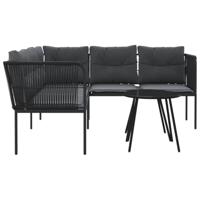 Loungeset met kussens staal en textileen zwart - thumbnail