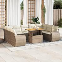 10-delige Loungeset met kussens poly rattan beige - thumbnail