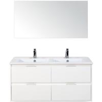 Porto Badmeubelset 120 cm - 4 Laden Wit Hoogglans - Keramische Wastafel Wit Slim met Spiegel - thumbnail