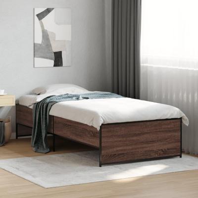 Bedframe bewerkt hout en metaal bruin eikenkleurig 75x190 cm