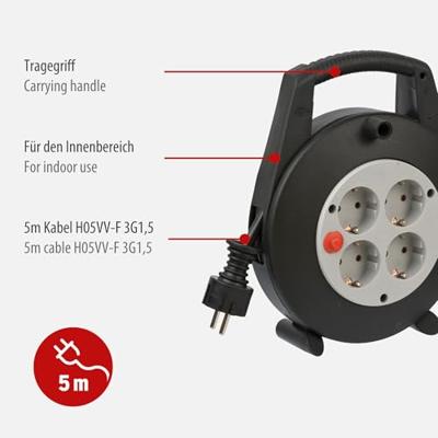 Brennenstuhl H05VV-F 3G1,5 Kabelhaspel 5 mtr | 3G1.5 | Vario-Line | 1092200 - 1092200 - thumbnail