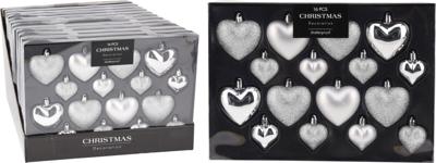 Overige Merken Kerstballen hartvormen 16 stuks zilver