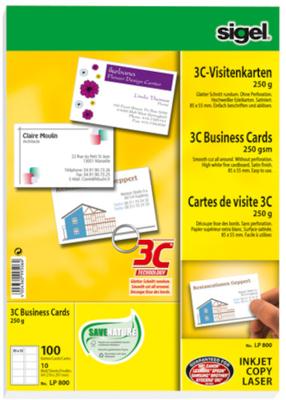 Sigel LP800 Bedrukbare visitekaarten, gladde kant 85 x 55 mm Helderwit 100 stuk(s) Papierformaat: DIN A4