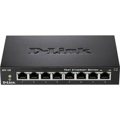 D-Link DES-108 Layer2 Fast Ethernet Switch Metaal, 8 Poorts zwart