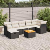 8-delige Loungeset met kussens poly rattan zwart - thumbnail