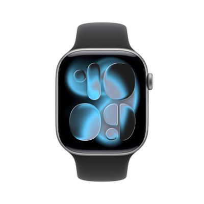 Apple Watch Series 11 GPS - 46 mm - Spacegrijze aluminium kast - Zwarte sportband - S/M