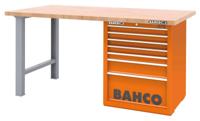 Bahco Werkbank | heavy-duty | met houten werkblad | ladeblok | 7 lades | 2 poten | oranje | 1800 mm x 750 mm x 880 mm - 1495KH7WB18TW - thumbnail