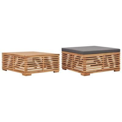 Tuintafel en voetensteun met donkergrijs kussen teakhout