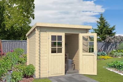 Outdoor Life Indi Blokhut 250x195 cm 28 mm vuren blank- Lessenaarsdak- Onbehandeld vurenhout- Outdoor Life