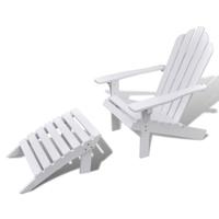 VidaXL Tuinstoel met hocker hout wit - thumbnail