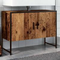 Badkamerkast 80x33x60 cm bewerkt hout oud houtkleurig - thumbnail