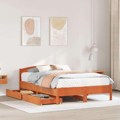 Bedframe zonder matras massief grenenhout wasbruin 150x200 cm