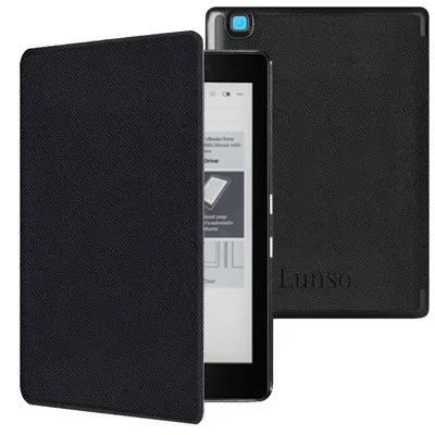 Lunso Kobo Aura edition 2 hoes (6 inch) - Vegan Leren Saffiano sleepcover - Zwart