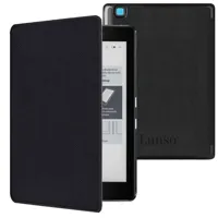 Lunso Kobo Aura edition 2 hoes (6 inch) - Vegan Leren Saffiano sleepcover - Zwart - thumbnail