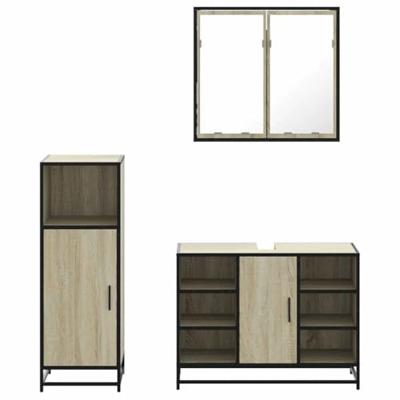 3-delige Badkamermeubelset bewerkt hout sonoma eikenkleurig