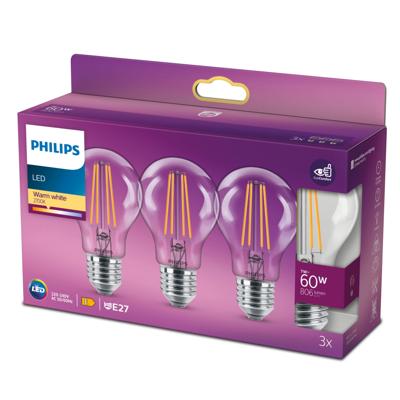 Philips LED 76393000 LED-lamp Energielabel E (A - G) E27 7 W = 60 W Warmwit (Ø x l) 6 cm x 10.4 cm 3 stuk(s)