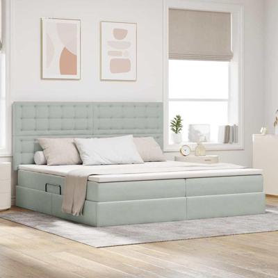 Bed met LED -striplichten Lichtgrijs 200 x 200 cm Fluweel