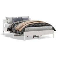 Bedframe met hoofdbord massief grenenhout wit 140x200 cm - thumbnail