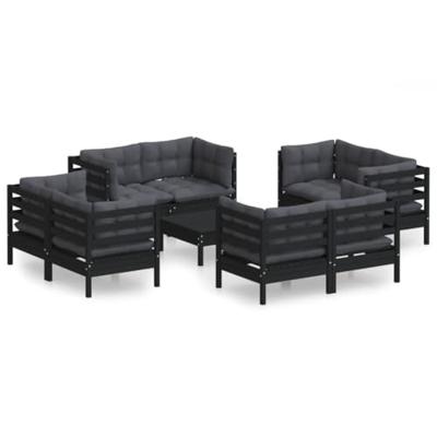 9-delige Loungeset met antracietkleurige kussens grenenhout
