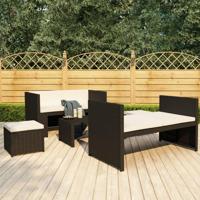 5-delige Loungeset met kussens poly rattan zwart - thumbnail