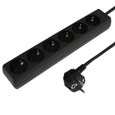 Verlengsnoer met Randaarde 6-voudig Zwart - 3 meter (3X1.0MM²)