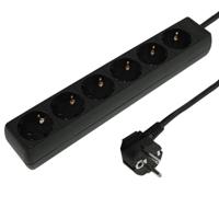 Verlengsnoer met Randaarde 6-voudig Zwart - 3 meter (3X1.0MM²) - thumbnail