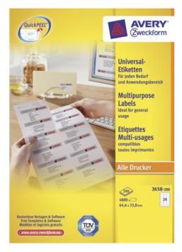 Etiket avery 3658 64.6x33.8mm wit 4800st Etiket avery 3658 64.6x33.8mm wit 4800st