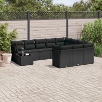 11-delige Loungeset met kussens poly rattan zwart - thumbnail