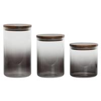 Set van 3 Potjes Home ESPRIT Grijs Natuurlijk Acacia Borosilicaatglas 900 ml 1,5 L 1,2 L 3 Onderdelen - thumbnail