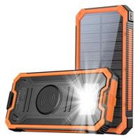 Lunso Waterproof Solar Powerbank 10.000 mAh met Zaklamp - Outdoor/Noodpowerbank - Zwart/Oranje - thumbnail