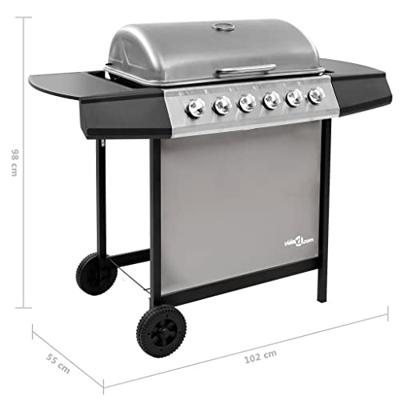 VidaXL Gasbarbecue met 6 branders zwart en zilverkleurig