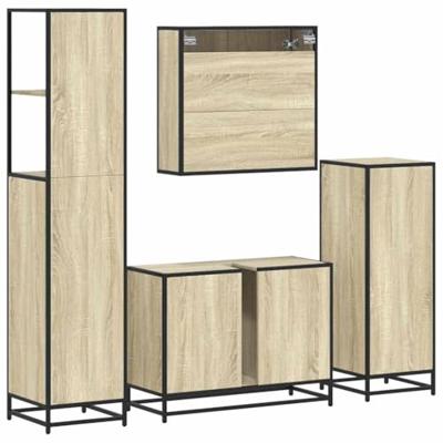 4-delige Badkamermeubelset bewerkt hout sonoma eikenkleurig