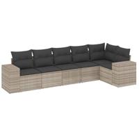 6-delige Loungeset met kussens poly rattan lichtgrijs - thumbnail