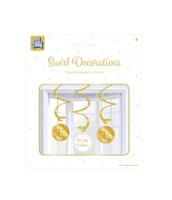Hangdecoratie Swirls 16 Jaar Goud/Wit (3st) - thumbnail