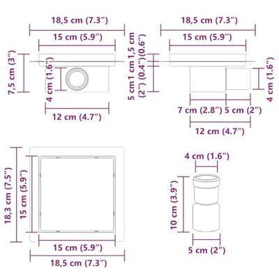 VidaXL 2 in 1 doucheafvoer zilver 15 x 15 cm roestvrij staal 304