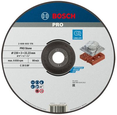 Bosch Accessoires Doorslijpschijf gebogen Standard for Stone C 30 S BF, 230 mm, 22,23 mm, 3,0 mm 1 stuks - 2608603176