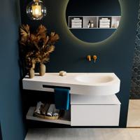 MONDIAZ RIVA 120cm badmeubel onderkast / planchet kleur Talc met 1 lade. Wastafel DULCET rechts 0 kraangaten kleur Talc. - thumbnail