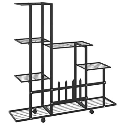 Bloemenstandaard met wielen 94,5x25x92,5 cm metaal zwart