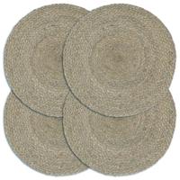 Placemats 4 st rond 38 cm jute effen grijs - thumbnail