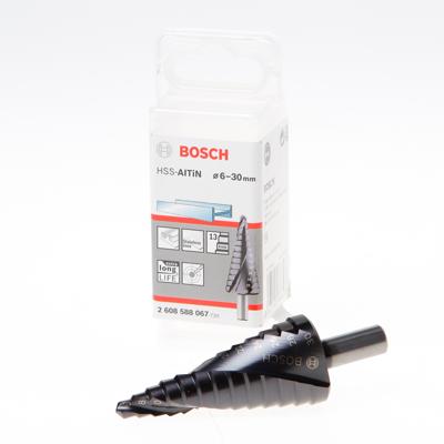 Bosch Accessories 2608588067 HSS Getrapte boor 6 - 30 mm TiAIN Gezamenlijke lengte 93.5 mm 3 vlakken schacht 1 stuk(s) Bosch Accessories 2608588067 HSS Getrapte boor 6 - 30 mm TiAIN Gezamenlijke lengte 93.5 mm 3 vlakken schacht 1 stuk(s)