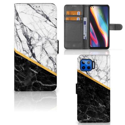 Motorola Moto G 5G Plus | Bookcase | Marmer Wit Zwart - Origineel Cadeau Man Motorola Moto G 5G Plus | Bookcase | Marmer Wit Zwart - Origineel Cadeau Man