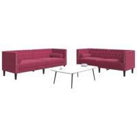 2-delige Loungeset Chesterfield met bolsters fluweel wijnrood - thumbnail